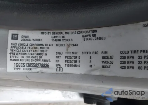 2005 Chevrolet Colorado Ls z USA, uszkodzony, nr VIN 1GCCS138558278836